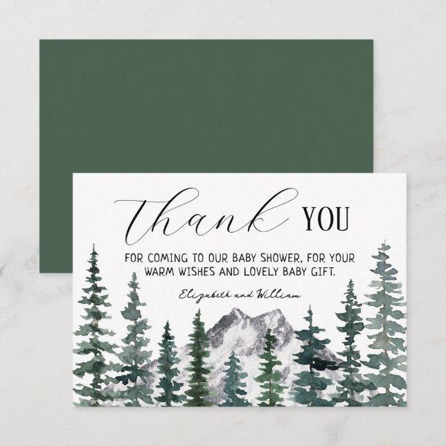 Rustic Pine Trees Baby Shower Thank You Card Dankeskarte (Vorne/Hinten)