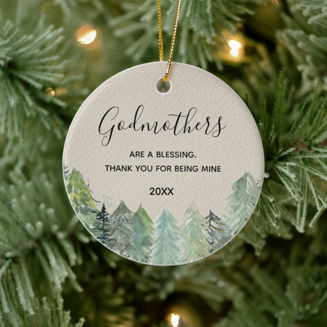 Rustic Pine Trees Winter Forest Godmothers Keramik Ornament (Baum)