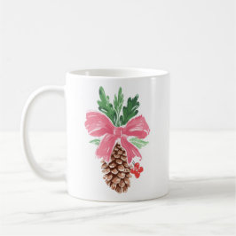 Rustic Pinecone Christmas Mug with Red Bow Kaffeetasse
