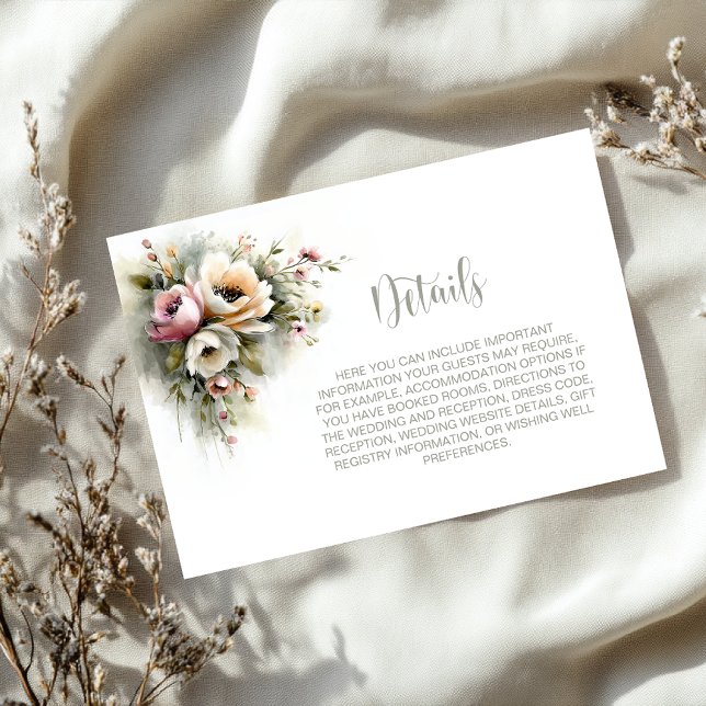 Rustic Pink and Orange Floral Wedding Details Begleitkarte (Von Creator hochgeladen)