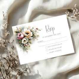 Rustic Pink and Orange Floral Wedding RSVP Karte