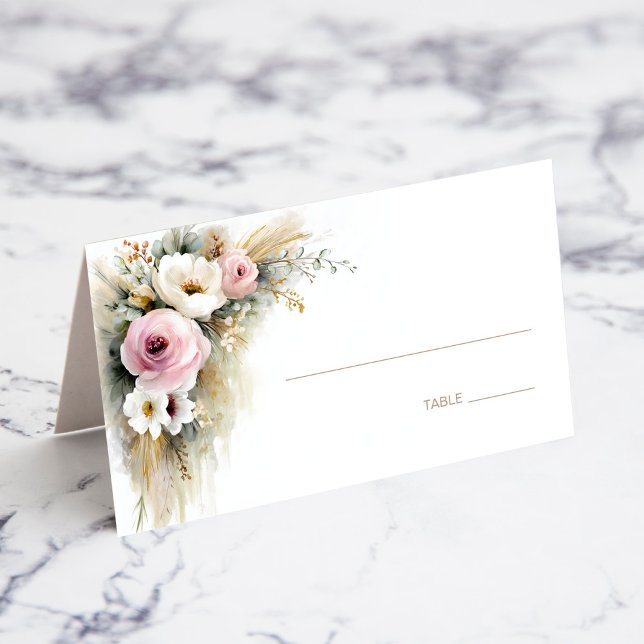 Rustic Pink and White Floral Wedding Place Card Platzkarte (Von Creator hochgeladen)
