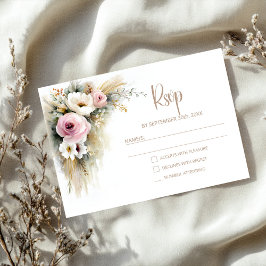 Rustic Pink and White Floral Wedding RSVP Karte