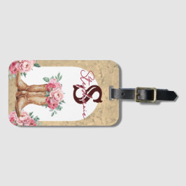 Rustic Pink Cowgirl Monogrammed Floral Gepäckanhänger