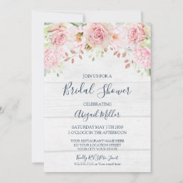 Rustic Pink Floral Spring Bridal Shower Einladung