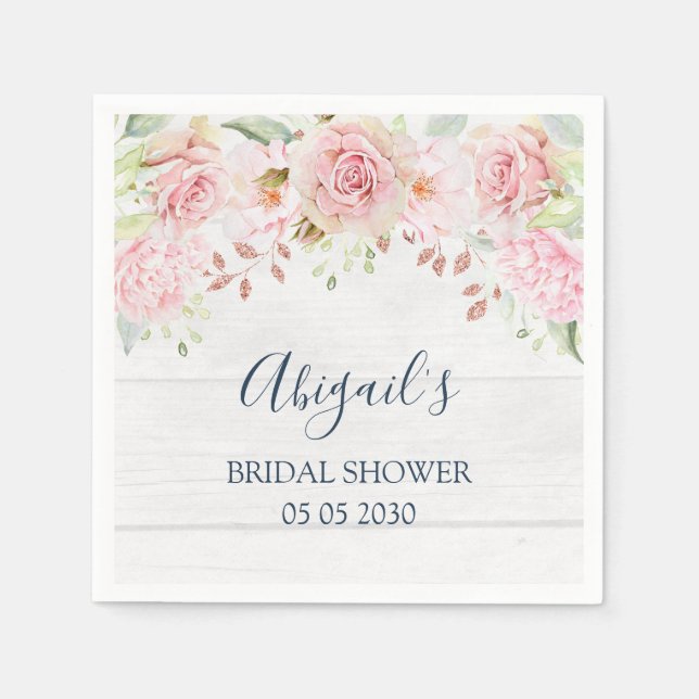Rustic Pink Floral Spring Bridal Shower Napkin Serviette (Vorderseite)