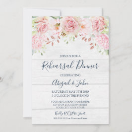 Rustic Pink Floral Spring Rehearsal Dinner Einladung