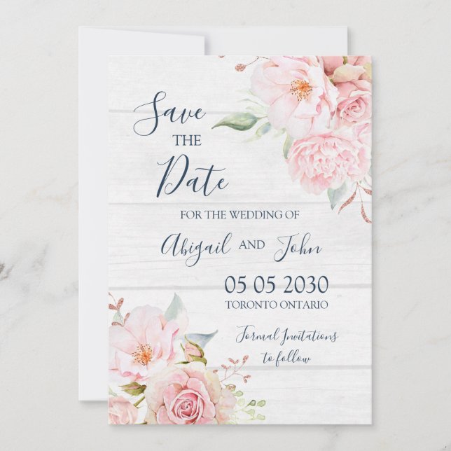 Rustic Pink Floral Spring Save the Date Card (Vorderseite)
