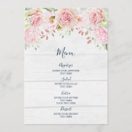 Rustic Pink Floral Spring Wedding Menu Menükarte