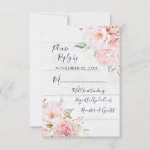 Rustic Pink Floral Spring Wedding Response Card