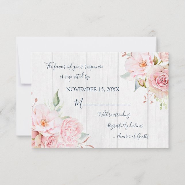Rustic Pink Floral Spring Wedding Response Card RSVP Karte (Vorderseite)
