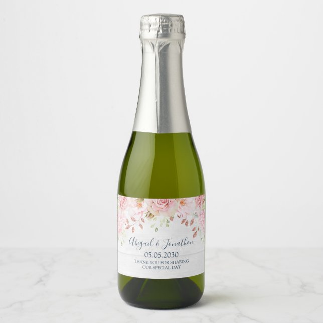 Rustic Pink Floral Spring Wedding Wine Label (Vorderseite)