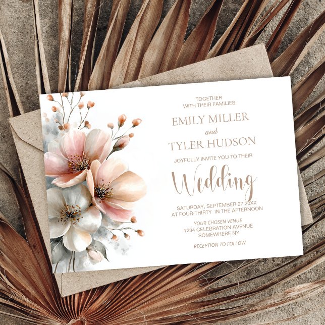Rustic Pink Floral Wedding Einladung (Von Creator hochgeladen)