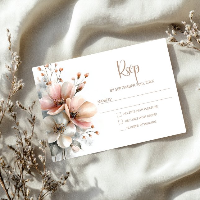 Rustic Pink Floral Wedding RSVP Karte (Von Creator hochgeladen)