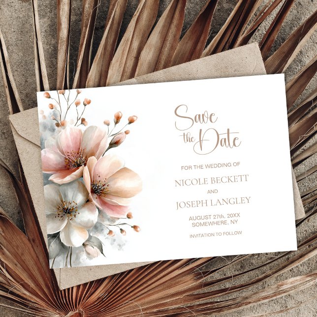 Rustic Pink Floral Wedding Save the Date (Von Creator hochgeladen)