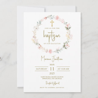 Rustic Pink Flowers Baptism Text Einladung