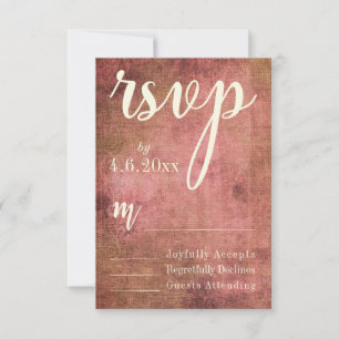 Rustic Pink & Jute Vintage-Typografie RSVP 2 Karte