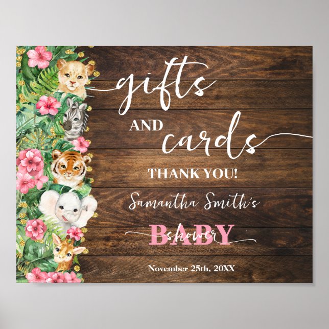 Rustic Pink Safari Animal Gift & Cards Baby Shower Poster (Vorne)