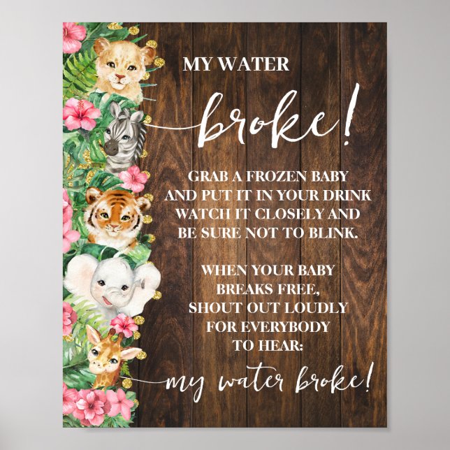 Rustic Pink Safari My Water Broke Shower Game Poster (Vorne)