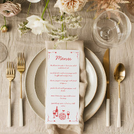 Rustic Pizza & Wine Bridal Shower Flat Menu Menükarte