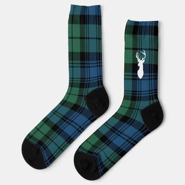 Rustic Plaid Green Blue Antler Campbell Tartan Socken (Linkes Detail)