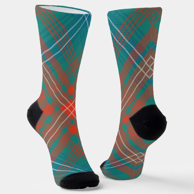 Rustic Plaid Orange Turquoise Wilson Tartan Socken (Gewinkelt)