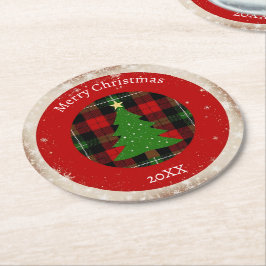 Rustic Plaid Snowflake Runder Pappuntersetzer
