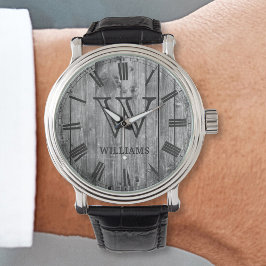 Rustic Planks Wood Custom Monogram Farmhouse Armbanduhr