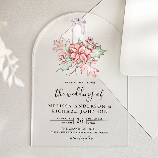 Rustic Poinsettia Christmas Candle Wedding Acryleinladungen (Von Creator hochgeladen)