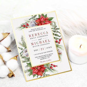Rustic Poinsettia Floral Christmas Wedding Folieneinladung