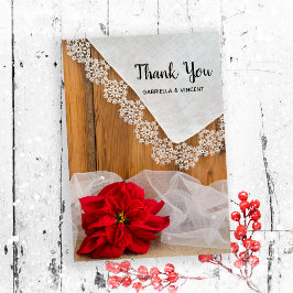 Rustic Poinsettia Lace Winter Wedding Vielen Dank Dankeskarte