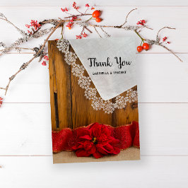 Rustic Poinsettia Winter Barn Wedding Vielen Dank Dankeskarte