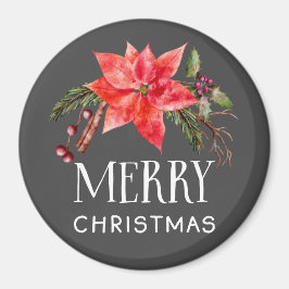 Rustic Poinsettia Wreath Frohe Weihnachten Magnet