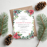 Rustic Poinsettias Holly Christmas Baby Dusche Einladung<br><div class="desc">Rustic Poinsettias Holly Winter Weihnachtsdusche Einladungen</div>