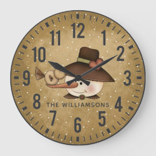 Rustic Primitive Snowman Personalized Große Wanduhr