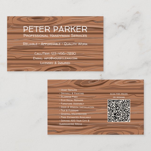 Rustic Professional Contractor Card with QR Code Visitenkarte (Vorne/Hinten)