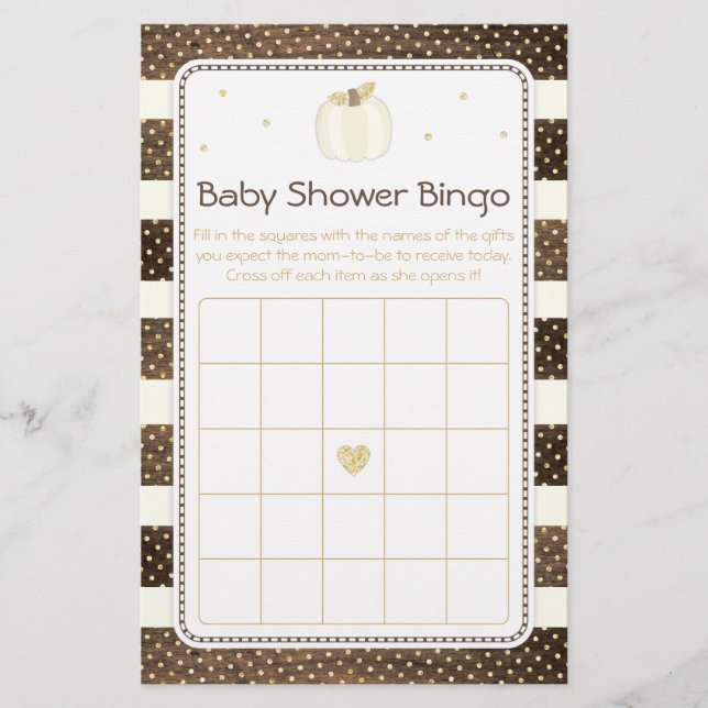 Rustic Pumpkin Baby Showdusche Bingo Game, Elfenbe Flyer (Vorne)