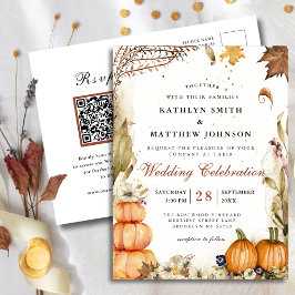 Rustic Pumpkin Botanischer Herbst Hochzeitskode QR Einladungspostkarte