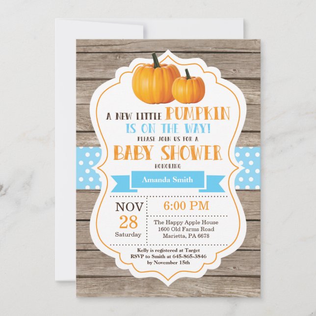 Rustic Pumpkin Boy Baby Shower Einladungskarte Einladung (Vorderseite)