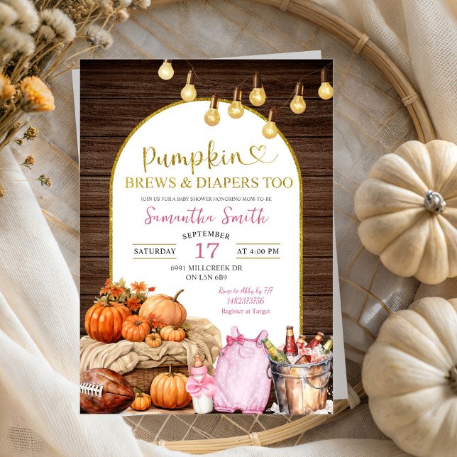 Rustic Pumpkin Brews & Diapers Girl Baby Dusche Einladung (Von Creator hochgeladen)
