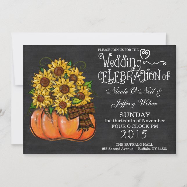 Rustic Pumpkin Chalkboard Hochzeit Einladung (Vorderseite)