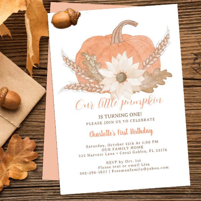 Rustic Pumpkin Erster Geburtstag Einladung (autumn pumpkin 1st birthday party invitation)