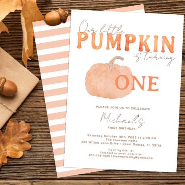 Rustic Pumpkin Erster Geburtstag Einladung (minimalist watercolor pumpkin 1st birthday party invitation)