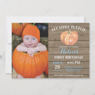 Rustic Pumpkin Erster Geburtstag Einladung Blau