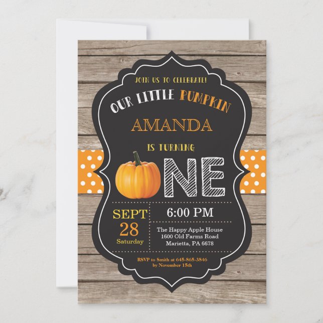 Rustic Pumpkin Erster Geburtstag Einladung Orange (Vorderseite)