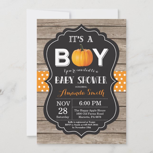 Rustic Pumpkin Fall Baby Shower Einladungskarte Einladung (Vorderseite)
