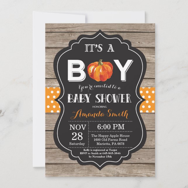 Rustic Pumpkin Fall Baby Shower Einladungskarte Einladung (Vorderseite)