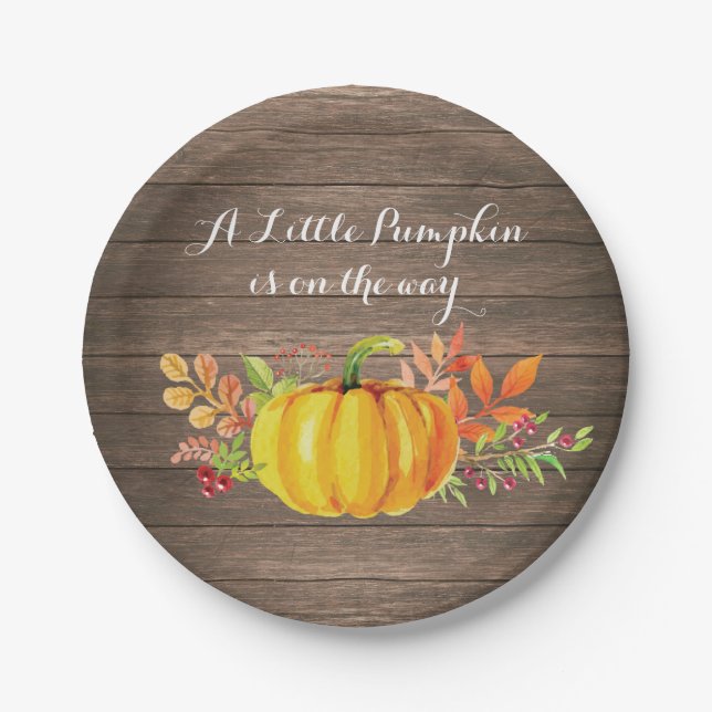 Rustic Pumpkin Fall Baby Shower Plate Pappteller (Vorderseite)