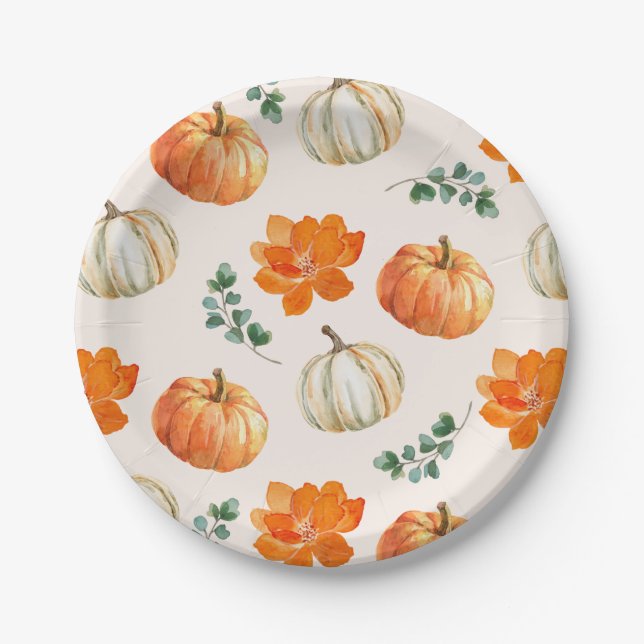 Rustic Pumpkin Fall Blumendusche Baby Baby Dusche Pappteller (Vorderseite)