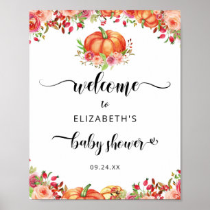 Rustic Pumpkin Fall Floral Baby Dusche Willkommen Poster